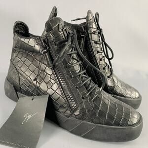 GIUSEPPE ZANOTTI Size 9 Black Croc Embossed Leather High Top Sneakers